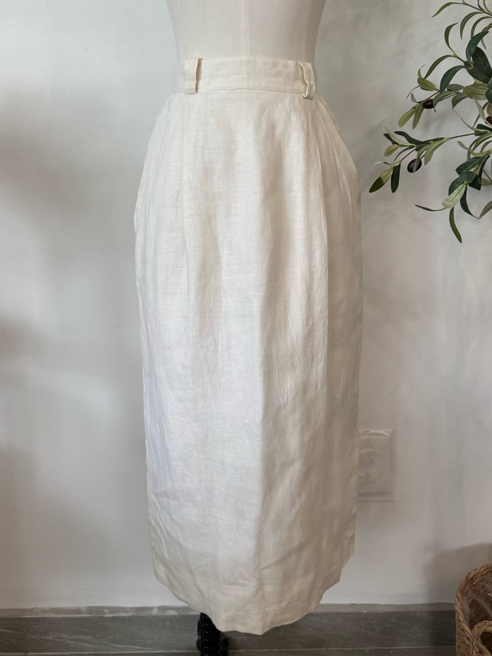 Jones‎ New York 100% Linen White Pencil Midi Skirt Size 4 Classic Career Vintage